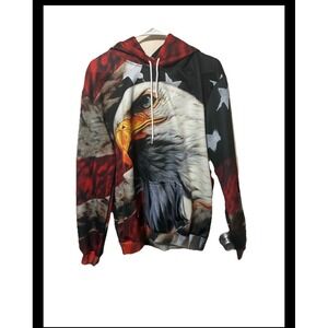 Bald Eagle American Flag 4th Of July Hoodie Mens Medium Patriotic Pullover